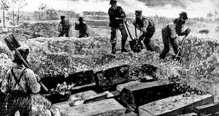 Um Ansteckungen zu vermeiden, begräbt man die Toten ausserhalb der Siedlungen, als die Cholera das Wallis erreicht
und die Friedhöfe überlastet sind.