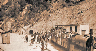 Beginn der Arbeiten für den Bau des Simplontunnels am Nordportal.