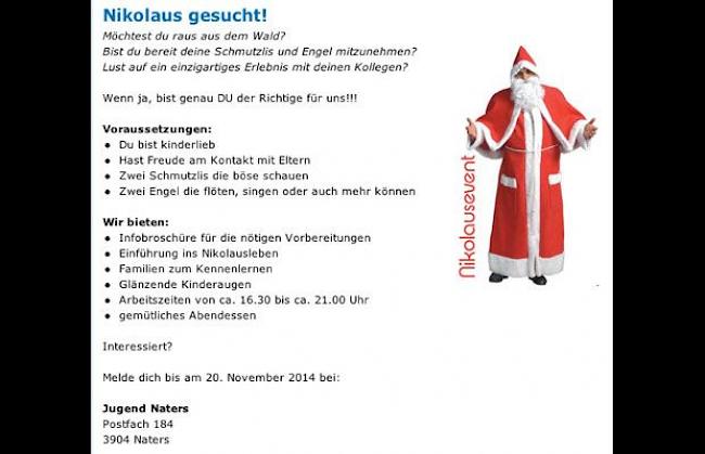 Per Inserat suchte der Jugendverein «Jugend Naters» nach Nikoläusen.