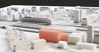 Der alte Trakt des Martinsheims in Visp wird durch einen siebenst&ouml;ckigen und vierst&ouml;ckigen (Mitteltrakt) Neubau (beide orange) ersetzt.