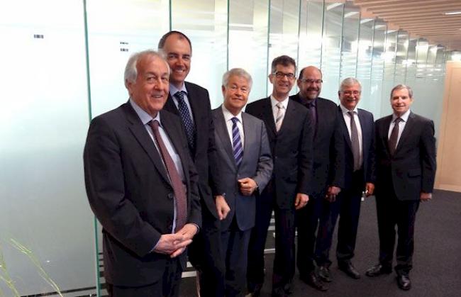 Verwaltungsrat der EnAlpin AG von links: René Imoberdorf, Christophe Darbellay, Hans Kuntzemüller (Präsident), Martin Steiger (Vizepräsident), Michel Schwery (Delegierter), René Dirren und Wilhelm Schnyder. Auf dem Foto fehlt Christian Bersier.
