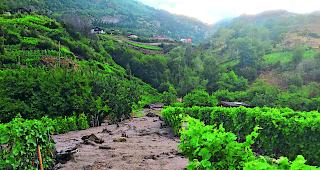 Aufr&auml;umarbeiten n&ouml;tig. Eine abgerissene Strasse in &laquo;Chi&raquo; bei Raron.  