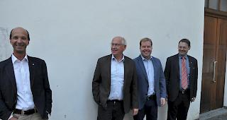 Leichter Vorsprung? Beat Rieder (links) will den 2. CVP-Ständeratssitz verteidigen. Seine Konkurrenten sind ihm (hier nach dem politischen Spektrum von links nach rechts stehend) auf den Fersen: Thomas Burgener (SP), Pierre-Alain Grichting (FDP), Franz Ruppen (SVP).