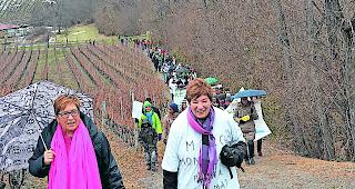 H&ouml;chste Eisenbahn. Etwa einhundertachtzig Demonstranten liefen vom Hotel de Ville in Siders in Richtung Salgesch. 