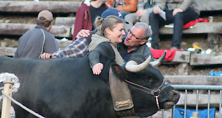 Gl&uuml;ckliche Siegerin: Martina Schild mit ihrer Kampfkuh &laquo;Lava&raquo;, der K&ouml;nigin von Raron. 