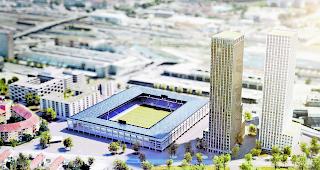 &laquo;Ensemble&raquo;. Das Siegerprojekt umfasst den Bau, die Finanzierung und den Betrieb eines Fussballstadions f&uuml;r 18500 Zuschauer. 