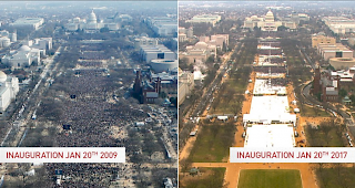 Rechts die unzähligen Massen bei Trumps Vereidigung. Links die paar Amerikaner, die bei Obama anwesend waren. #AlternativeFacts
