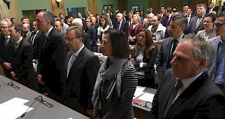 Der Walliser Staatsrat in corpore bei der Vereidigung. (Archiv)