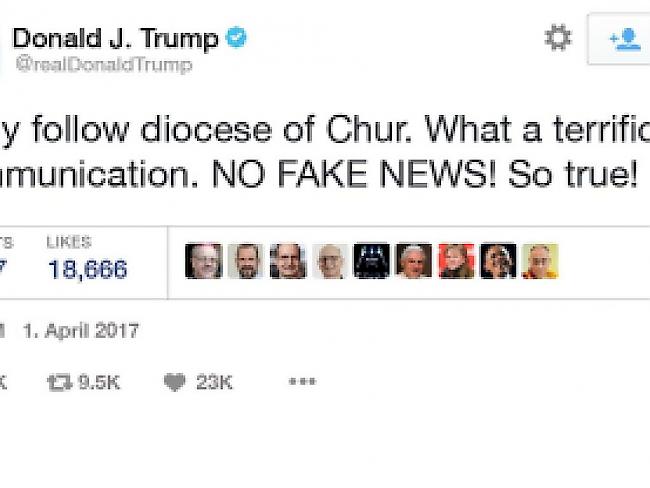 Aprilscherz in Wort und Bild: Das Bistum Chur liefert zu einer Meldung, wonach es US-Präsident Donald Trump als Follower habe, dieses Bild. (Screenshot Giuseppe Gracia)