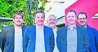 Neues Gesicht. Christian J&auml;ger gesellt sich neu zu den Schulleitungsmitgliedern Armin Lambrigger, Ernst Escher, Direktor Arnold Berchtold und Pierre-Yves Zanella (von links).  