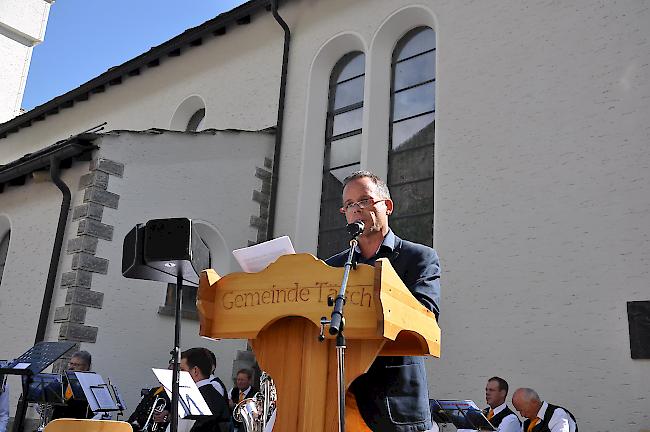 Mario Fuchs, Gemeindepräsident von Täsch, hielt nach der Messe im Rahmen der 3. Heimattagung eine Rede.