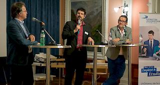 Die Podikumsdiskussion (von links): Claude Hauser, Yannick Buttet und Gabriel Bender.