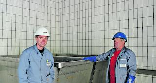 Zwischenstopp. In der Tierk&ouml;rpersammelstelle lagern die Kadaver h&ouml;chstens eine Woche  &ndash;  in Lyss werden sie weiterverarbeitet. Brian Schwegler (links), Verantwortlicher der ARA, und sein Mitarbeiter Anton In-Albon. 