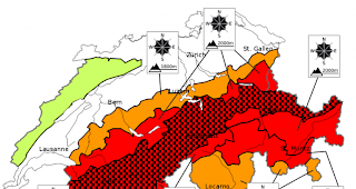 In weiten Teilen des Wallis bleibt die Lawinengefahr sehr gross (schwarze Punkte auf roter Fl&auml;che).