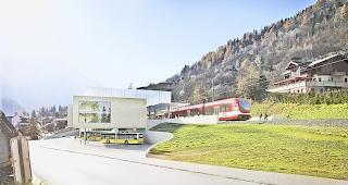 Der neue Fiescher Bahnhof mit integrierter Gondelbahn auf die Fiescheralp.