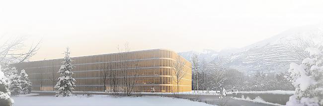 Eine Visualisierung des neues Parkhauses beim Spital Sitten