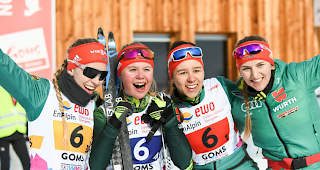 Das deutsche Juniorinnen-Damenteam mit Alexandra Danner, Celine Mayer, Lisa Lohmann und Anna-Maria Dietze sorgten &uuml;ber 4 x 3,3 km f&uuml;r eine faustdicke &Uuml;berraschung.