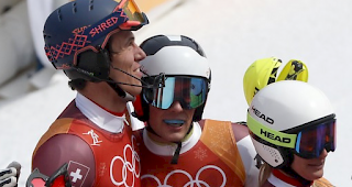 Ramon Zenh&auml;usern, Daniel Yule, Denis Feierabend (von links) und Wendy Holdener r&auml;umen alles ab.