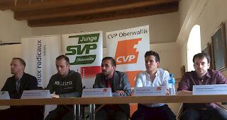 Diego Schmid, JSVPO, Christian Anthamatten, JCSPO, Mathias Hildbrand, JCVPO, Tristan Neurohr, JCVPU, und Thomas Birbaum, JFDP (von links).