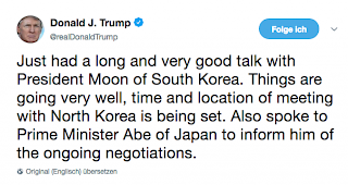 Via Twitter verk&uuml;ndete Trump, dass Zeit und Ort f&uuml;r ein Treffen fest stehen.