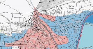 Die rote Zone. Von einem Extremereignis w&auml;re beinahe ganz Niedergampel betroffen.Grafik ZVG