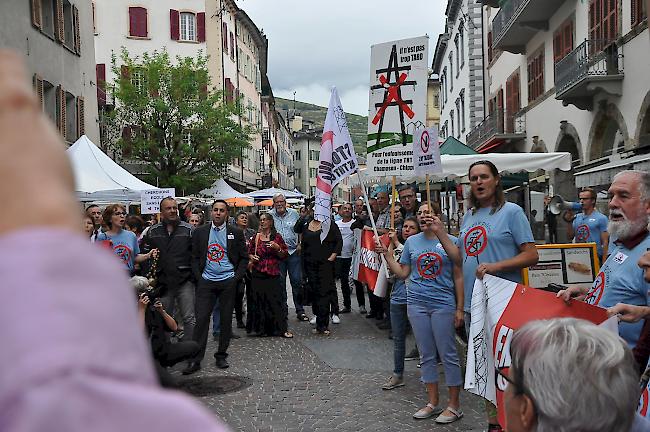 Demonstranten vor dem Parlamentsgebäude in Sitten