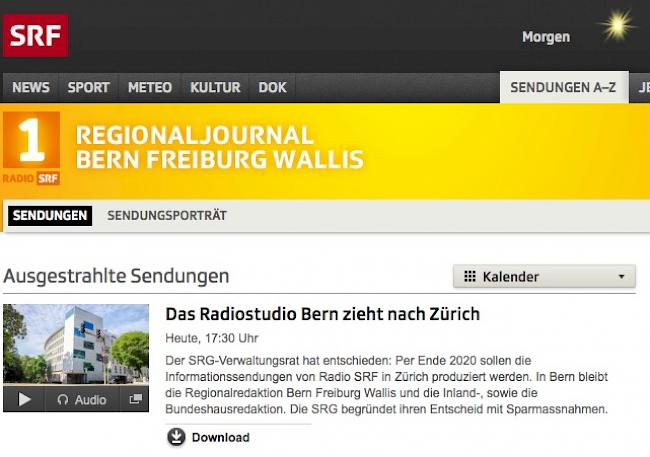 Die Genossenschaft SRG Bern Freiburg Wallis ist "zutiefst enttäuscht" über den Entscheid des SRG-Verwaltungsrats, das Radiostudio Bern nach Zürich zu verlegen.