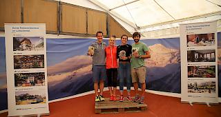Die Tagesschnellsten am diesj&auml;hrigen Magic Run Event im L&ouml;tschental (v.l.):  Lukas Marti (10 km), Simone Troxler (Halbmarathon), Sabine Kuonen (10km) und Matthias Imsand (Halbmarathon). 