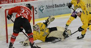 Mark Van Guilder sorgt f&uuml;r Gefahr vor dem Thurgauer Tor, Visps Leadlinie &uuml;berzeugte durchaus.