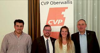 Dario Mulle, Pr&auml;sident CVP Goms, Philipp Matthias Bregy, Fraktionschef CVPO, Franziska Biner, Pr&auml;sidentin CVPO, Dominic Eggel, Grossrat CVPO)

 