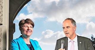 Wird Viola Amherd Bundesr&auml;tin, kann Christophe Darbellay seinen Traum vom Bundesrat wohl begraben.Foto Montage/viola-amherd.ch/WB
