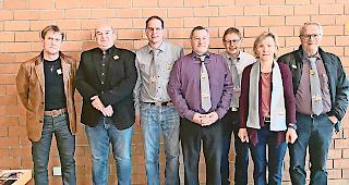 Der Vorstand. Remigius Pfaffen und Hans Sch&ouml;pfer treten neu ein, Helmut Wyssen, German Jossen und Andreas Rittiner bleiben, Beatrice Mathieu-Jossen und Willy Wampfler (von links) treten zur&uuml;ck.Foto zvg&nbsp;