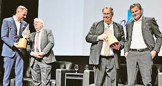 Wirtschaftsabend. Linkes Bild: Sergio Ermotti (links) folgte Iwan Willischs Einladung ins Wallis. Rechtes Bild: Zwei der drei Challenger-Teams mit (von links) Alain Guntern und Jacques Louviot (Coach)  sowie Dominique Ev&eacute;quoz und Franz Julen (Coach).