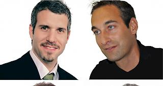 Podiumsg&auml;ste auf der Bettmeralp: Raoul Calame, Gesch&auml;ftsf&uuml;hrer bei der Aletsch Arena AG, Gletscherexperte David Volken (v.l. oben). Sowie Daniel M&uuml;ller-Jentsch von Avenir Suisse und Peter Schwitter, Sicherheitsexperte Region Aletsch (v.l. unten).  