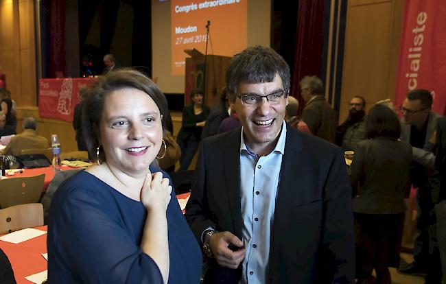 An einem ausserordentlichen SP-Parteikongress in Moudon wurde Nationalrätin Ada Marra Nationalrat und Fraktionspräsident Roger Nordmann (rechts im Bild) vorgezogen.