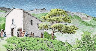 Totenzug. Dieses Bild zeigt einen Totenzug vor der Kapelle Saint-F&eacute;lix von Gerunden und stammt aus der Zeit zwischen 8. und 9. Jahrhundert.Foto C. Bozzoli