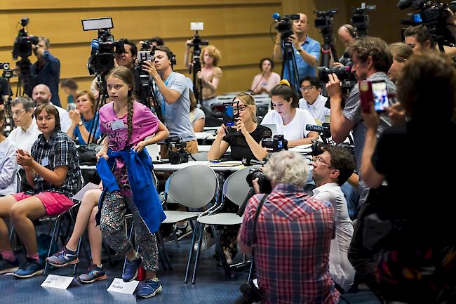 Im Fokus. Die Schwedische Aktivistin Greta Thunberg am europäischen Klimagipfel in Lausanne.
