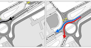 Die aktuelle und die neue Situation beim Kreisel &laquo;Boeuferrant&raquo; in Monthey.