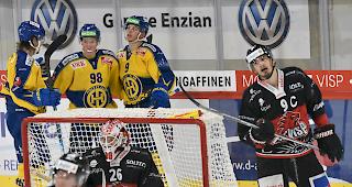Davoser Torjubel in der neuen Lonza Arena, Visp gelang erneut kein Tor.