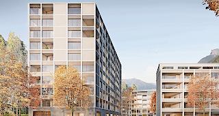 Hoch hinaus. Eines der vier Wohngeb&auml;ude der &Uuml;berbauung Litterna wird neun Stockwerke haben.