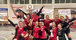 Der grosse Visper Jubel nach dem 3:1-Sieg in Aarau, der VBC Visp spielt in der NLB eine beachliche Rolle.