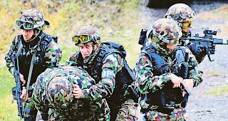 Milit&auml;rpolizeigrenadiere &uuml;ben die Evakuierung einer &laquo;sch&uuml;tzenswerten&raquo; Person.