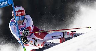 Auf Podestkurs. Der Unterwalliser Lo&iuml;c Meillard f&auml;hrt beim ersten Riesenslalom-Lauf von Adelboden auf den dritten Zwischenrang.