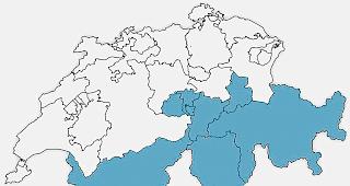 Grosse Gebietsanspr&uuml;che. Die Gebirgskantone vereinigen 43 Prozent der gesamten Schweiz auf sich. Karte RKGK