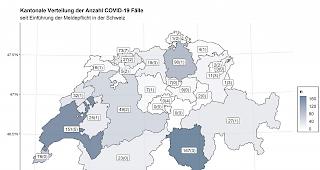 Auf der Grafik sieht man die zuerst die Anzahl bestätigter Fälle und dann in Klammern die Anzahl Fälle mit erstem positivem Resultat, bei denen die Bestätigung noch aussteht.