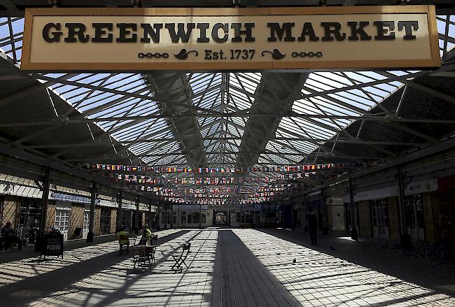 Der normalerweise geschäftige Greenwich Market im Süden Londons ist fast leer.
